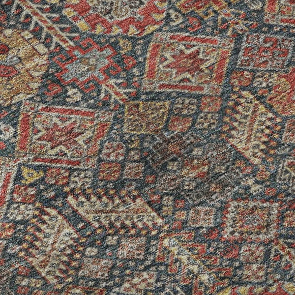 HomeRoots 8' Bold Red Gold and Gray Tribal Round Rug - Washable, UV Protected, Perfect for High-Traffic Areas! 649897