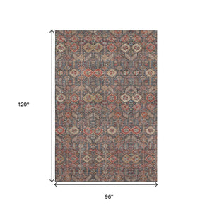HomeRoots 8' X 10' Bold Tribal Washable Area Rug - Red Gold Gray with UV Protection for Stylish Living Spaces 649898