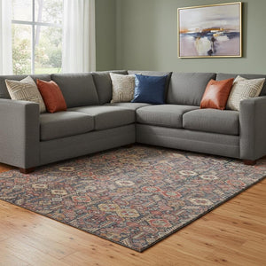 HomeRoots 8' X 10' Bold Tribal Washable Area Rug - Red Gold Gray with UV Protection for Stylish Living Spaces 649898