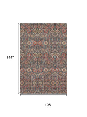 HomeRoots 9' X 12' Red Gold Gray Tribal Washable Area Rug – Durable, Stain-Resistant, UV-Protected Design for Homes 649899