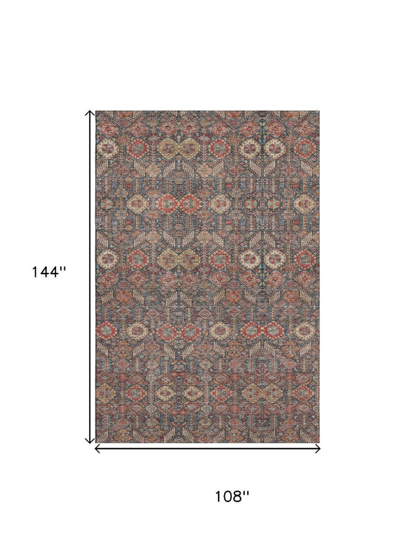 HomeRoots 9' X 12' Red Gold Gray Tribal Washable Area Rug – Durable, Stain-Resistant, UV-Protected Design for Homes 649899