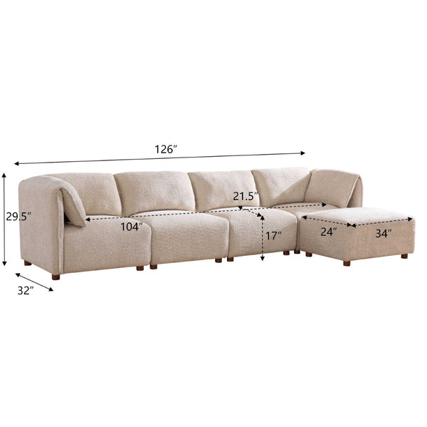 English Elm Aura Five Piece Boucle Modular Sectional with Ottoman for Spacious Living Rooms N773IS00116S