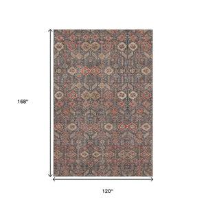 HomeRoots 10' X 14' Red Gold Gray Tribal Area Rug - UV Protected, Stain Resistant, Perfect for Family Spaces 649900