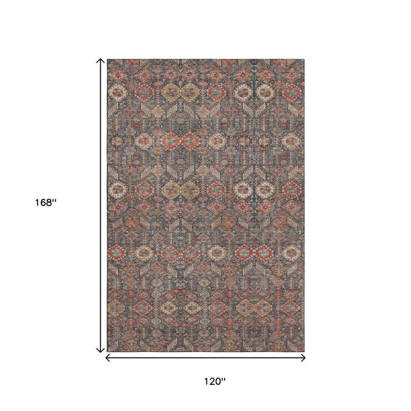 HomeRoots 10' X 14' Red Gold Gray Tribal Area Rug - UV Protected, Stain Resistant, Perfect for Family Spaces 649900