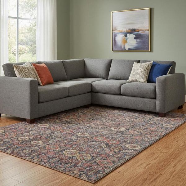 HomeRoots 10' X 14' Red Gold Gray Tribal Area Rug - UV Protected, Stain Resistant, Perfect for Family Spaces 649900