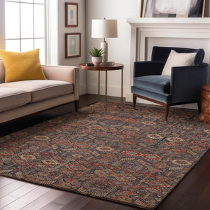 HomeRoots 10' X 14' Red Gold Gray Tribal Area Rug - UV Protected, Stain Resistant, Perfect for Family Spaces 649900