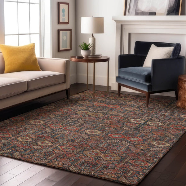 HomeRoots 10' X 14' Red Gold Gray Tribal Area Rug - UV Protected, Stain Resistant, Perfect for Family Spaces 649900