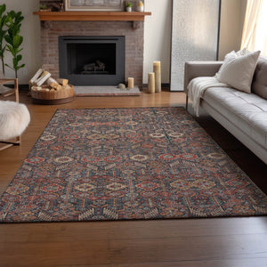 HomeRoots 10' X 14' Red Gold Gray Tribal Area Rug - UV Protected, Stain Resistant, Perfect for Family Spaces 649900