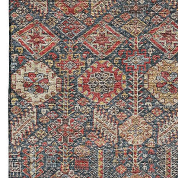 HomeRoots 10' X 14' Red Gold Gray Tribal Area Rug - UV Protected, Stain Resistant, Perfect for Family Spaces 649900