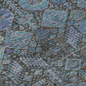 HomeRoots 8' Teal and Gray Tribal Round Rug – Washable, UV-Protected, Soft, Durable, Perfect for Kids & Pets! 649909