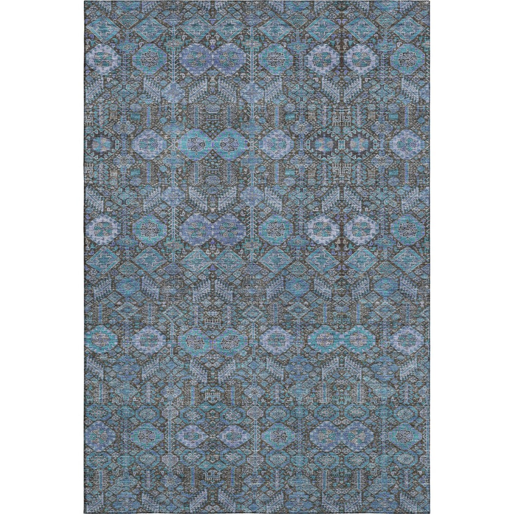 HomeRoots 8' X 10' Teal and Gray Tribal Washable Area Rug – Durable, Stain-Resistant, UV-Protected Floor Covering 649910