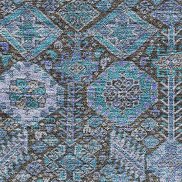 HomeRoots 8' X 10' Teal and Gray Tribal Washable Area Rug – Durable, Stain-Resistant, UV-Protected Floor Covering 649910