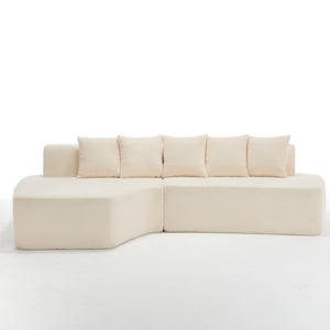 English Elm Compression Sectional Couch with Corduroy Upholstery, Deep-Seated Modular L-Shaped Sleeper Sofa, No-Assembly Comfort and Stability Ivory W1249S00005