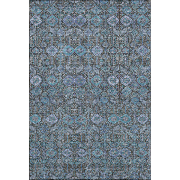 HomeRoots 10' X 14' Teal & Gray Tribal Washable Area Rug with UV Protection – Perfect for High-Traffic Spaces! 649912