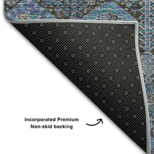 HomeRoots 10' X 14' Teal & Gray Tribal Washable Area Rug with UV Protection – Perfect for High-Traffic Spaces! 649912