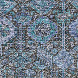 HomeRoots 10' X 14' Teal & Gray Tribal Washable Area Rug with UV Protection – Perfect for High-Traffic Spaces! 649912
