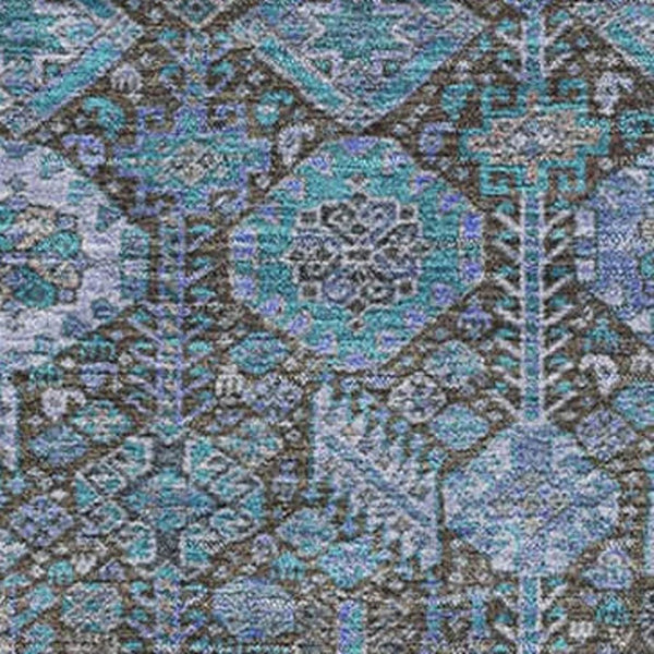 HomeRoots 10' X 14' Teal & Gray Tribal Washable Area Rug with UV Protection – Perfect for High-Traffic Spaces! 649912