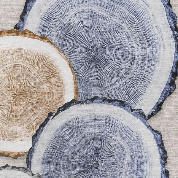 HomeRoots 5' X 8' Woodland Lodge Area Rug - Beige, Blue & Ivory, Washable, Stain Resistant, UV Protected Comfort 649914