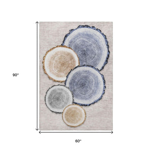 HomeRoots 5' X 8' Woodland Lodge Area Rug - Beige, Blue & Ivory, Washable, Stain Resistant, UV Protected Comfort 649914