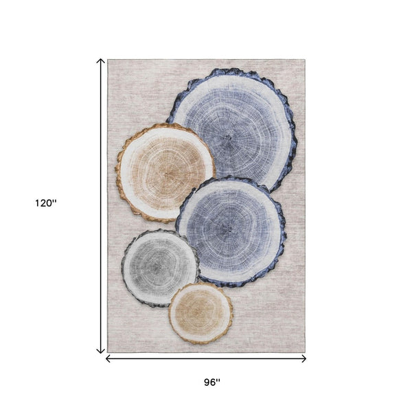 HomeRoots 8' X 10' Washable Area Rug in Beige, Blue & Ivory - Durable, Stain-Resistant with UV Protection 649916