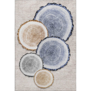 HomeRoots 9' X 12' Woodland Lodge Washable Area Rug - Beige, Blue, Ivory with UV Protection & Stain Resistance 649917