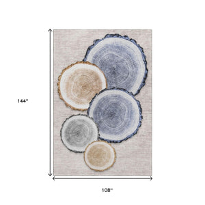 HomeRoots 9' X 12' Woodland Lodge Washable Area Rug - Beige, Blue, Ivory with UV Protection & Stain Resistance 649917