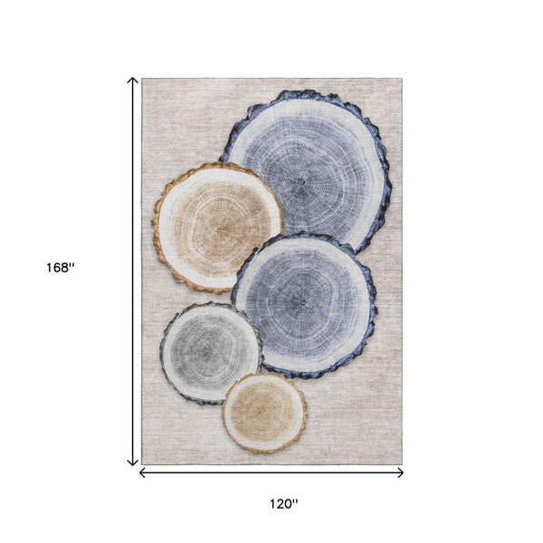 HomeRoots 10' Washable Beige, Blue & Ivory Woodland Lodge Area Rug – Durable, UV-Protected for Busy Homes! 649918