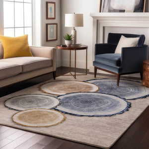 HomeRoots 10' Washable Beige, Blue & Ivory Woodland Lodge Area Rug – Durable, UV-Protected for Busy Homes! 649918