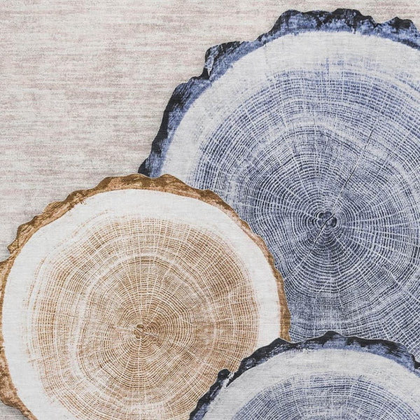 HomeRoots 10' Washable Beige, Blue & Ivory Woodland Lodge Area Rug – Durable, UV-Protected for Busy Homes! 649918