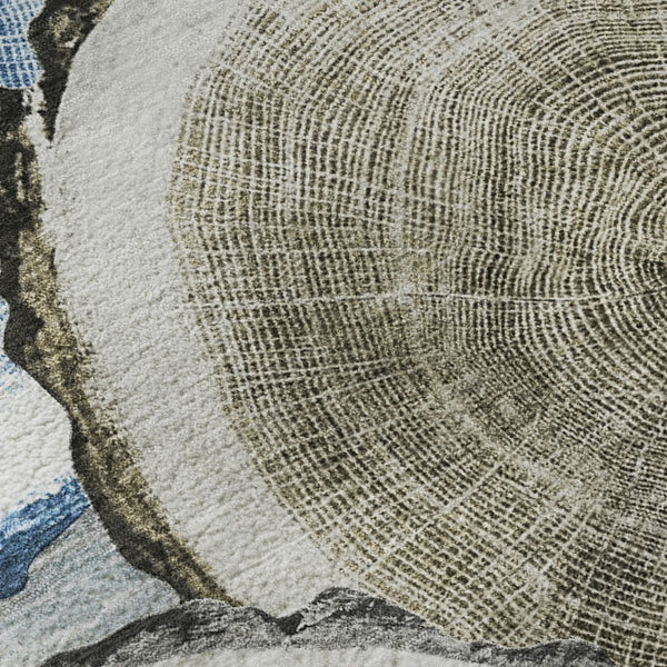HomeRoots 8' Woodland Lodge Round Rug in Blue, Brown & Ivory - Washable, UV Protected, Stain Resistant Comfort 649921