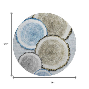 HomeRoots 8' Woodland Lodge Round Rug in Blue, Brown & Ivory - Washable, UV Protected, Stain Resistant Comfort 649921