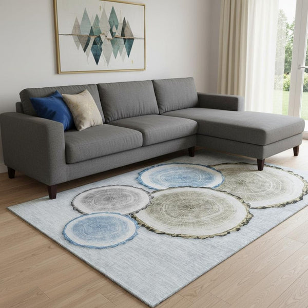 HomeRoots 8' X 10' Woodland Lodge Area Rug in Blue, Brown & Ivory - Durable, Washable & UV Protected Décor Piece 649922