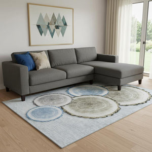HomeRoots 9' Washable Woodland Lodge Area Rug in Blue, Brown & Ivory – UV Protected, Durable & Soft Design 649923