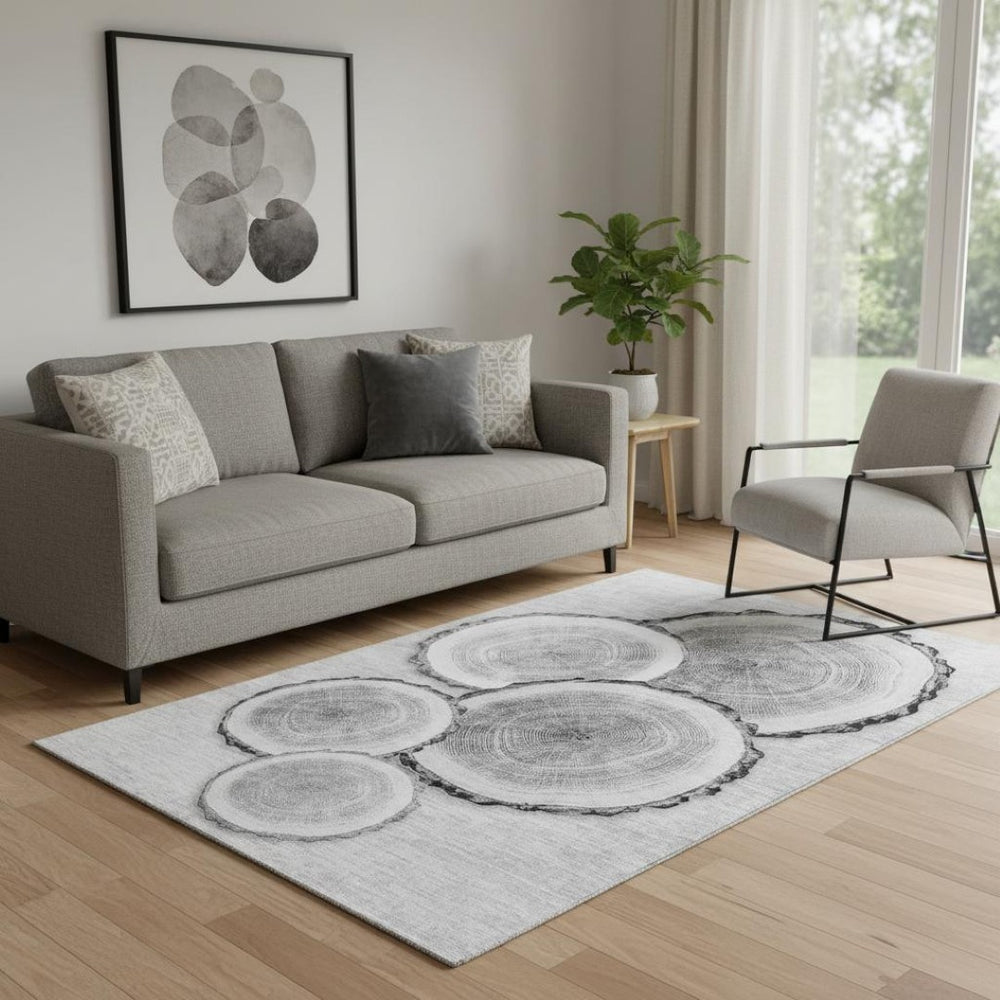 HomeRoots 5' X 8' Gray & Ivory Woodland Lodge Rug - Washable, Stain Resistant, UV Protected for Busy Homes 649926