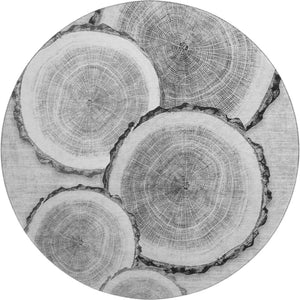 HomeRoots 8' Cozy Gray and Ivory Woodland Lodge Washable Round Rug with UV Protection for Busy Homes 649927