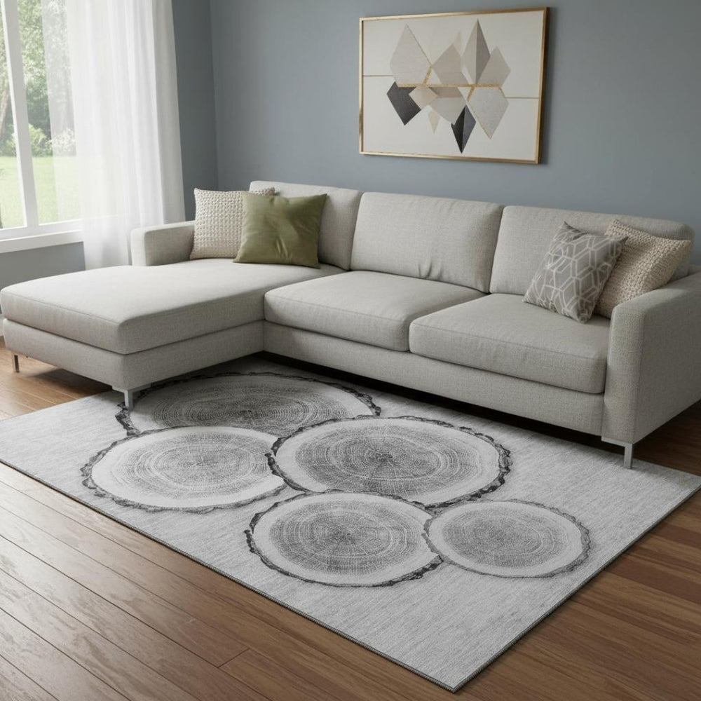 HomeRoots 8' X 10' Cozy Gray and Ivory Washable Woodland Lodge Area Rug with UV Protection for Active Homes 649928
