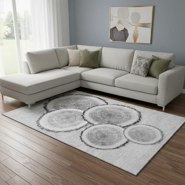 HomeRoots 9' X 12' Gray And Ivory Woodland Lodge Area Rug – Washable, UV-Protected, Durable & Cozy Style 649929