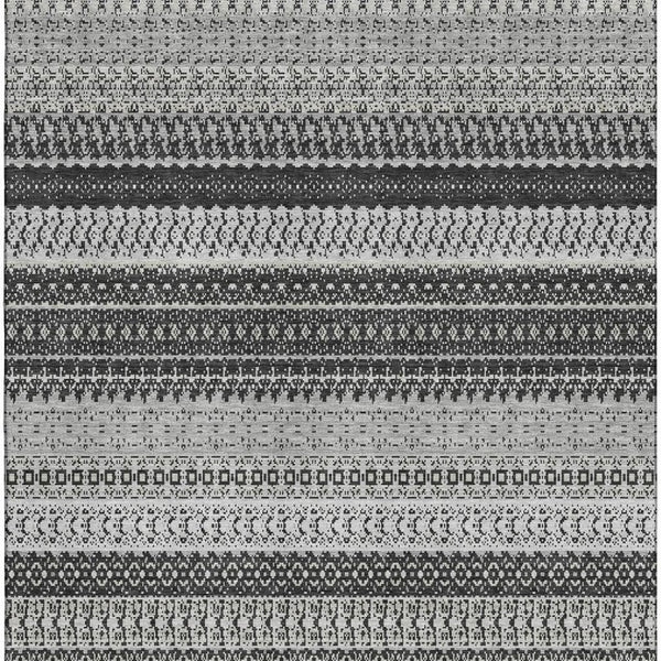 HomeRoots 5' X 8' Striped Washable Area Rug - Durable Black & Ivory Design with UV Protection for High Traffic Areas 649932