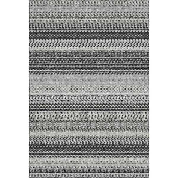 HomeRoots 5' X 8' Striped Washable Area Rug - Durable Black & Ivory Design with UV Protection for High Traffic Areas 649932