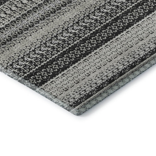 HomeRoots 5' X 8' Striped Washable Area Rug - Durable Black & Ivory Design with UV Protection for High Traffic Areas 649932
