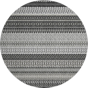 HomeRoots 8' Black And Ivory Striped Round Rug - Stylish, Washable, UV-Protected for High-Traffic Areas 649933