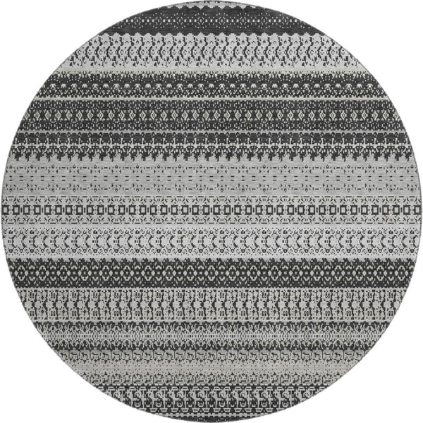 HomeRoots 8' Black And Ivory Striped Round Rug - Stylish, Washable, UV-Protected for High-Traffic Areas 649933