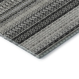 HomeRoots 8' Black And Ivory Striped Round Rug - Stylish, Washable, UV-Protected for High-Traffic Areas 649933