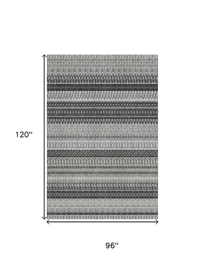 HomeRoots 8' X 10' Stylish Black and Ivory Striped Area Rug – Washable, UV Protected, Perfect for Homes! 649934
