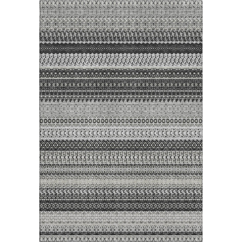 HomeRoots 9' X 12' Black And Ivory Striped Washable Area Rug - Durable, UV-Protected, Easy-Clean for Every Room 649935