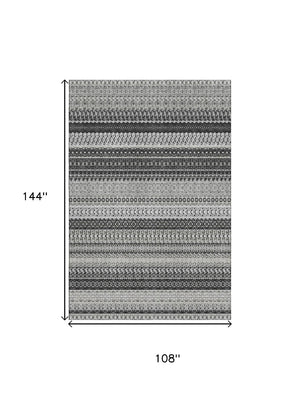 HomeRoots 9' X 12' Black And Ivory Striped Washable Area Rug - Durable, UV-Protected, Easy-Clean for Every Room 649935