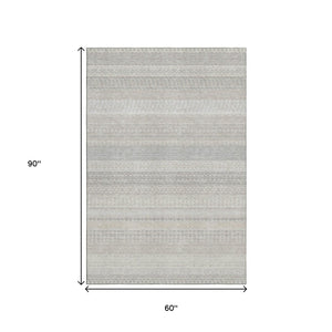 HomeRoots 5' X 8' Ivory and Beige Striped Washable Area Rug with UV Protection for Easy Care & Style 649938