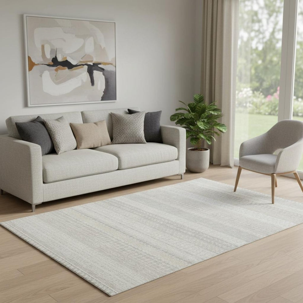 HomeRoots 5' X 8' Ivory and Beige Striped Washable Area Rug with UV Protection for Easy Care & Style 649938