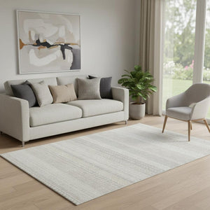 HomeRoots 5' X 8' Ivory and Beige Striped Washable Area Rug with UV Protection for Easy Care & Style 649938