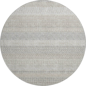 HomeRoots 8' Ivory and Beige Striped Washable Round Rug - Stain Resistant, UV Protected, Perfect for Any Space 649939